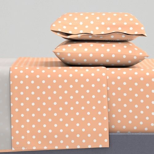 One Inch Polka Dot Spots in Peach Fuzz Color of the Year 2024 and White Home Decor Collection Home Decor Collection color of the year sheet set design