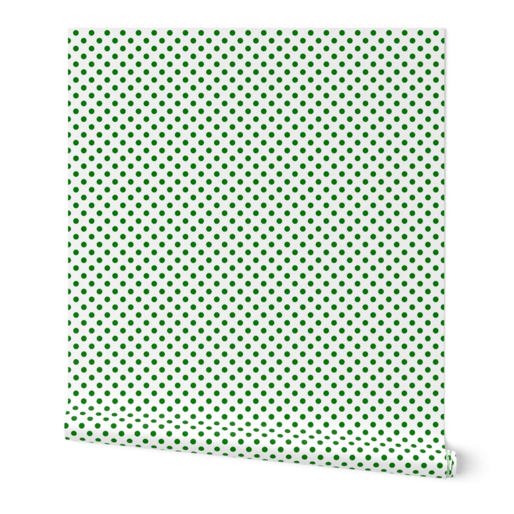 Green Spots on White 1 Inch Spacing Design Collection Home Decor Collection circle pattern wallpaper