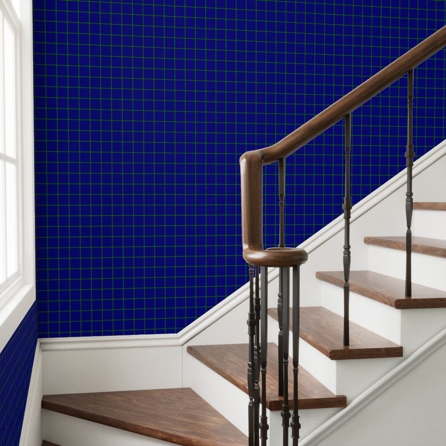Green and Navy 2 Inch Grid Home Styling Collection Home Styling Collection navy grid wallpaper