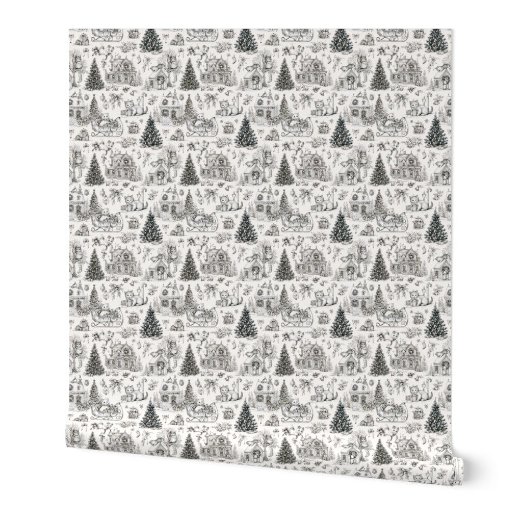Christmas Cats Toile Black and White Home Styling Collection Home Styling Collection christmas cats wallpaper