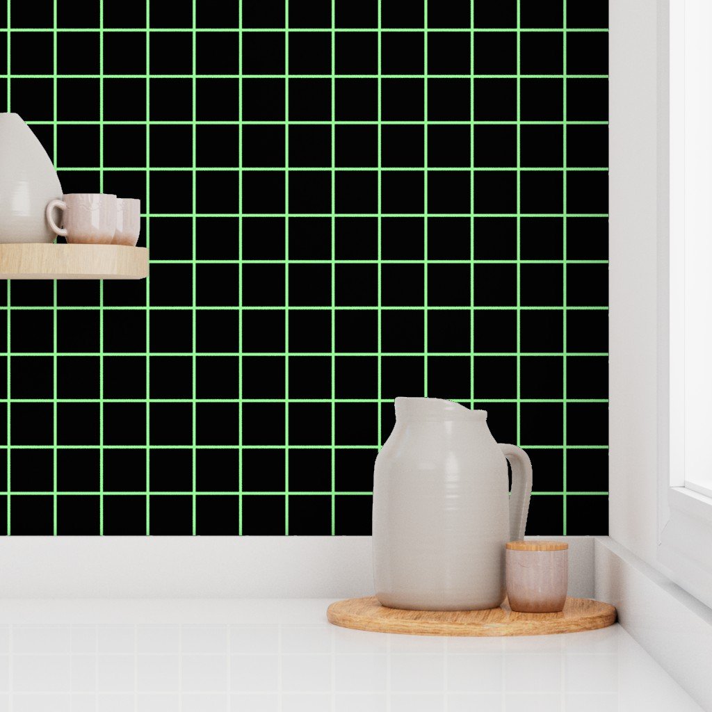 Mint Green and Black 2 Inch Grid Home Decor Collection Design Collection modern grid wallpaper