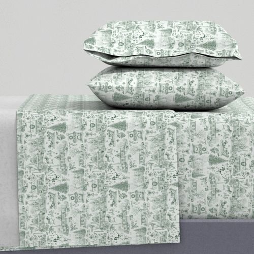 Christmas Dogs Toile Forest Green Decor Collection Design Collection holiday dogs sheet set design