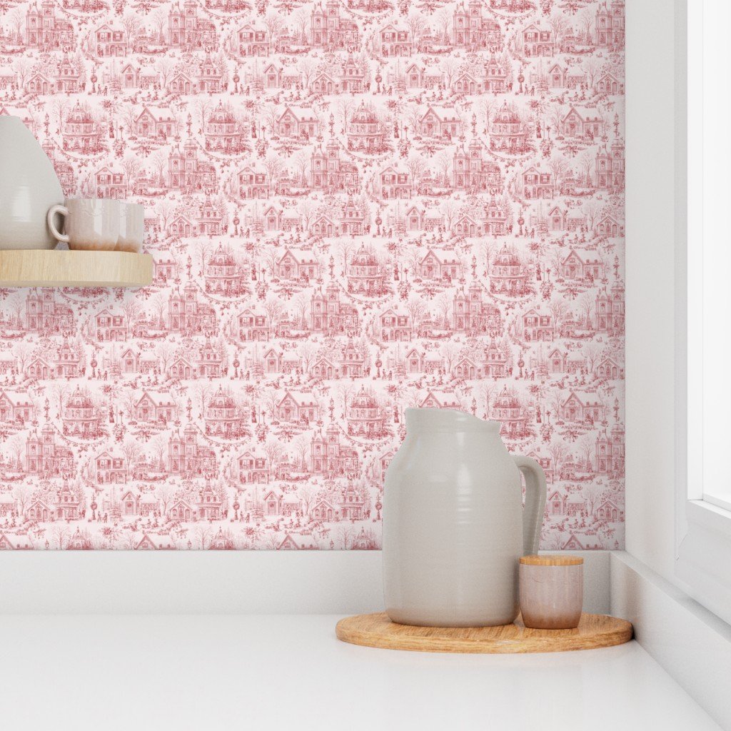 Victorian Christmas Village Toile Christmas Red Home Decor Collection Interior Collection winter village wallpaper