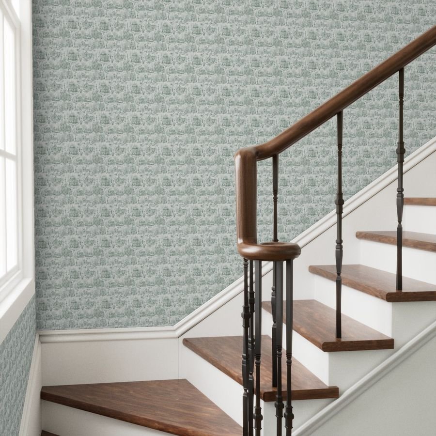 Victorian Christmas Village Toile Forest Green Home Styling Collection Home Decor Collection winter village wallpaper
