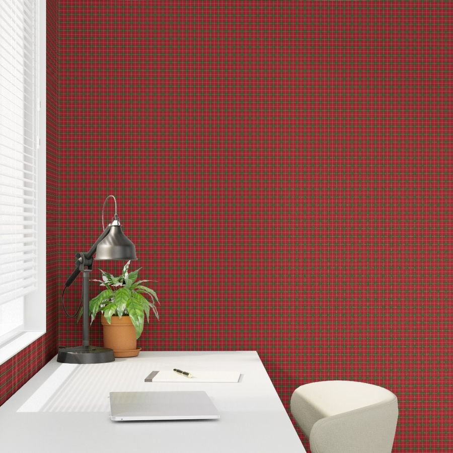 Christmas Berry Red and Green Tartan with Beige and White Lines Home Styling Collection Decor Collection berry red wallpaper