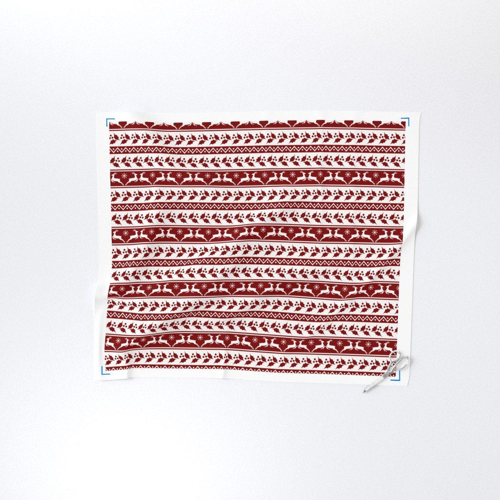 Large Dark Christmas Candy Apple Red Nordic Reindeer Stripe in White Design Collection Home Styling Collection nordic knit fabric