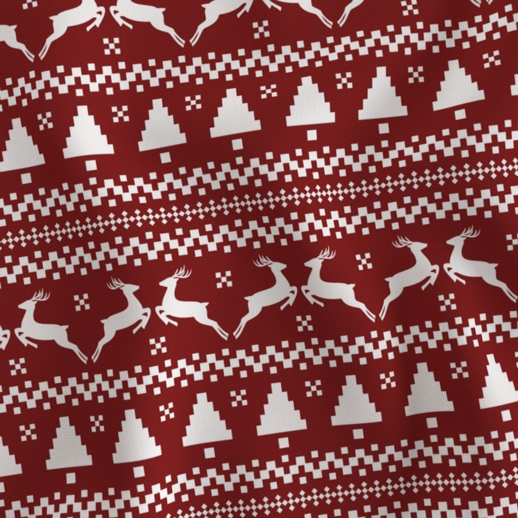 Large Dark Christmas Candy Apple Red Nordic Reindeer Stripe in White Home Decor Collection Interior Collection nordic knit fabric