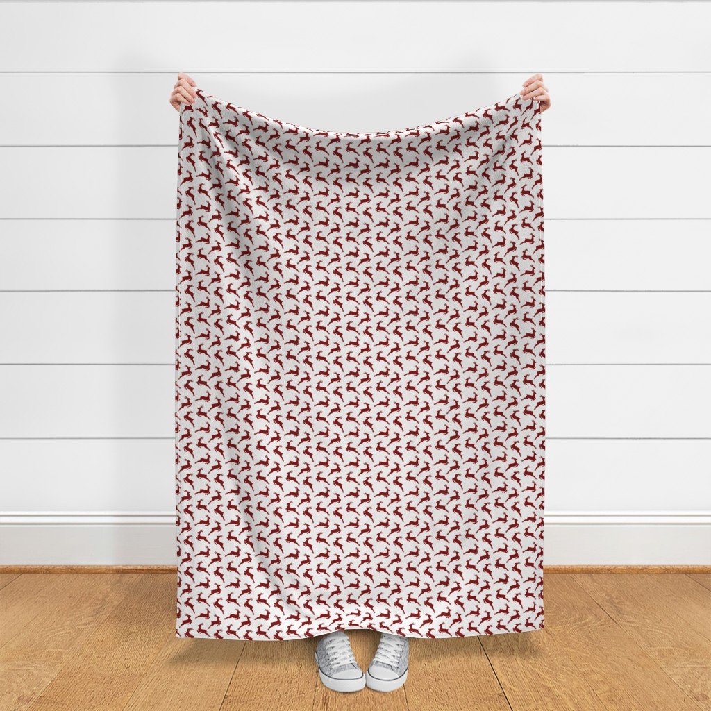 Large Dark Christmas Candy Apple Red Leaping Reindeer on White Interior Collection Decor Collection jumping deer fabric