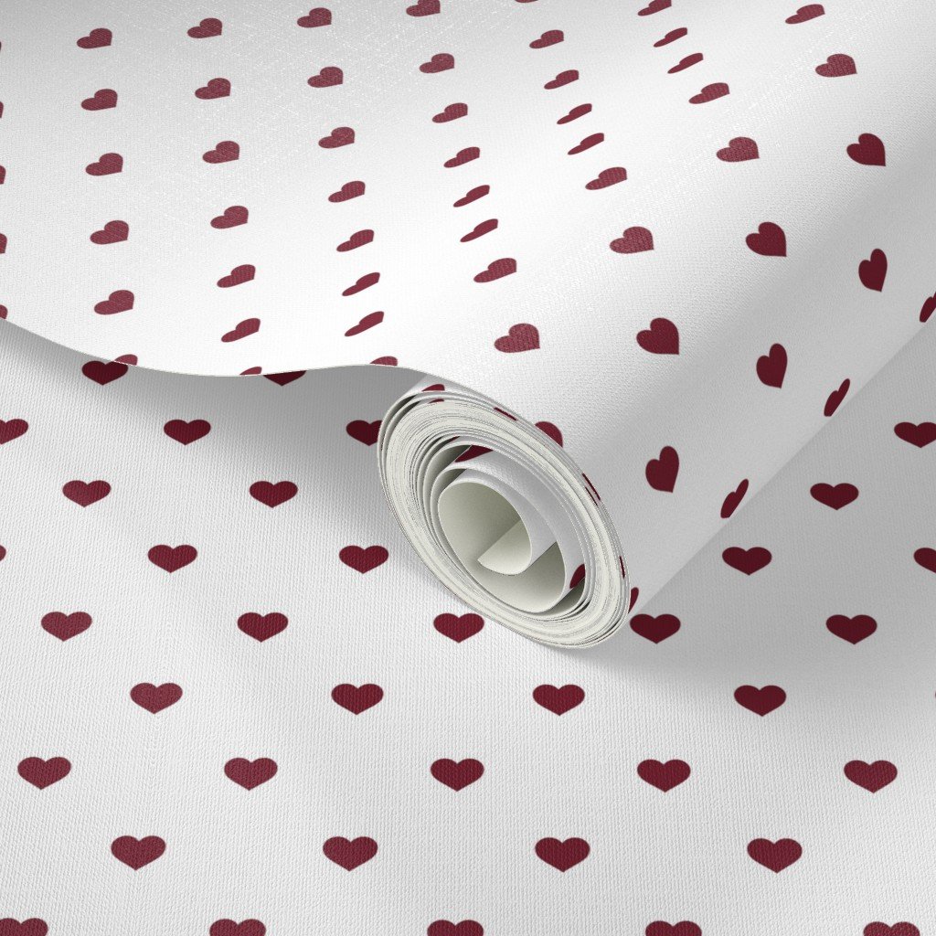 Mini Wine Color Valentines Polkadot Love Hearts on White Background Home Decor Collection Interior Collection wine white wallpaper