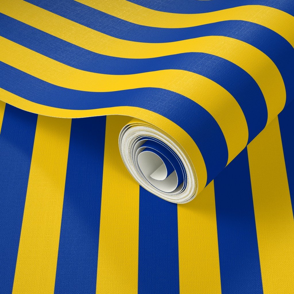 School Colors Vertical One Inch Stripe Blue and Gold Mairemont HS Interior Collection Home Styling Collection blue and gold wallpaper