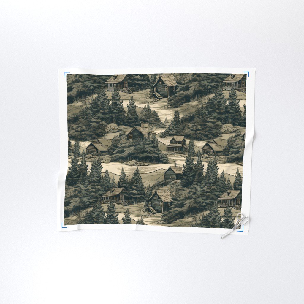 Montana Treescape Evergreens with Cabins Home Styling Collection Interior Collection montana cabins fabric