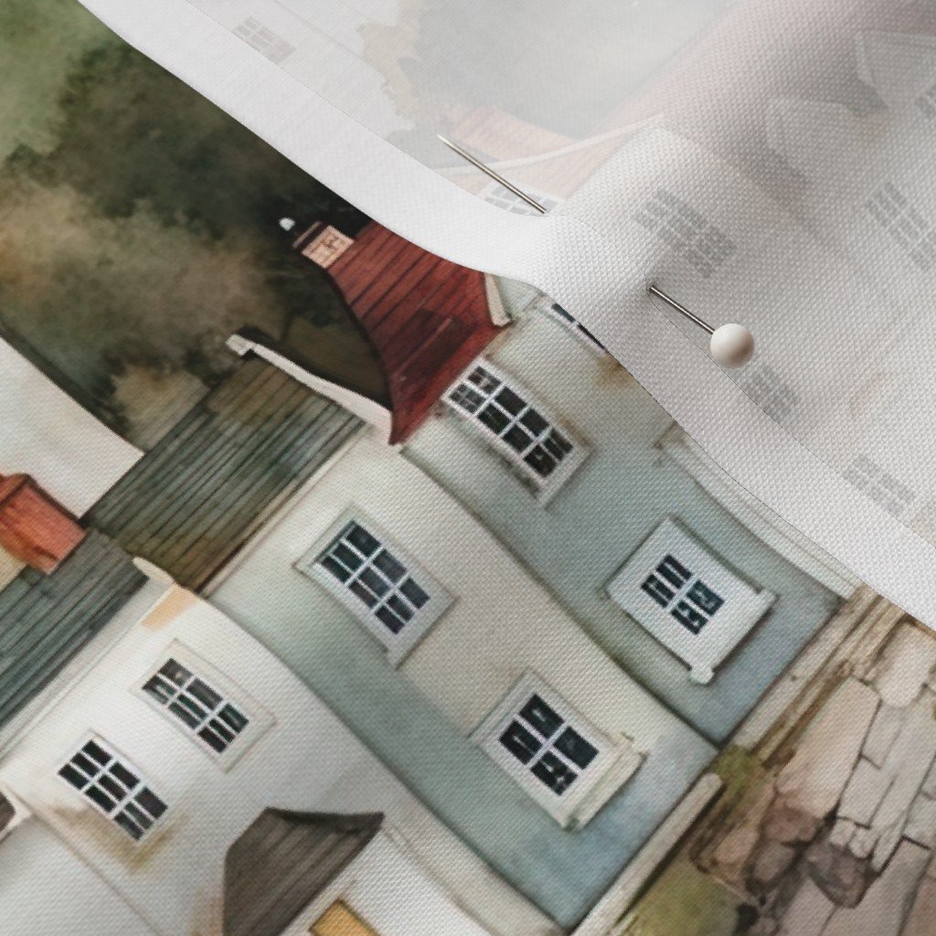Small English Town Houses in Watercolor Decor Collection Home Styling Collection english cottages fabric