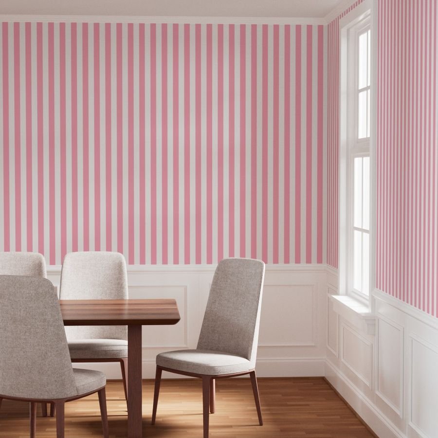 2 inch Wide Vertical Palm Beach Pink and White Cabana Stripes Home Styling Collection Home Decor Collection wide pink stripes wallpaper