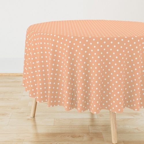 One Inch Polka Dot Spots in Peach Fuzz Color of the Year 2024 and White Home Decor Collection Home Decor Collection one inch tablecloth design