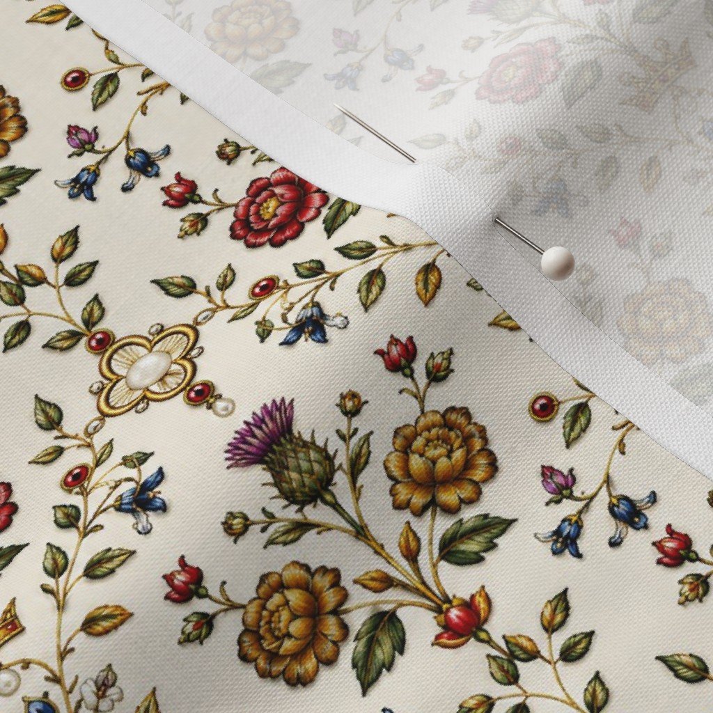 Elizabethan Rainbow Portrait Floral Damask Queen Dress Motif Small Scale Decor Collection Decor Collection floral damask fabric