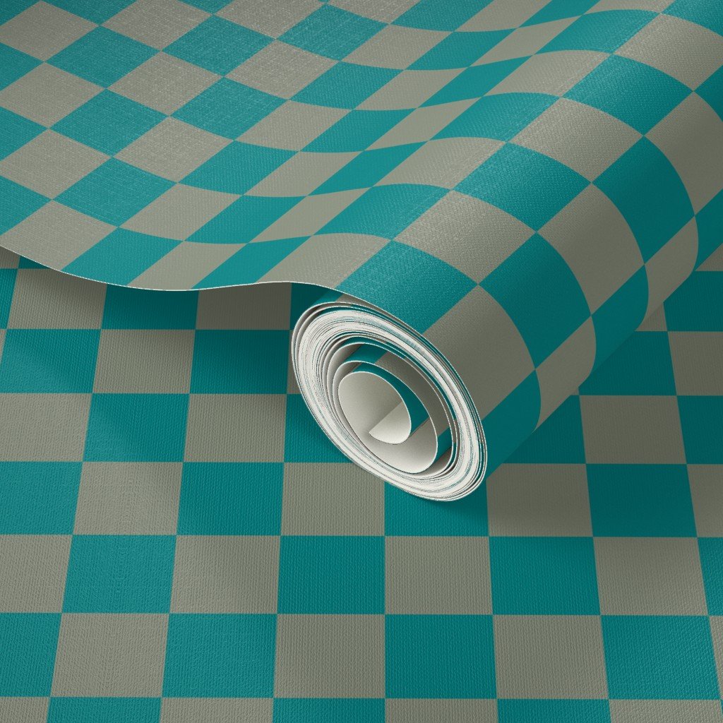 Classic Teal and Sage Green 1 Inch Check Home Decor Collection Design Collection 1 inch wallpaper