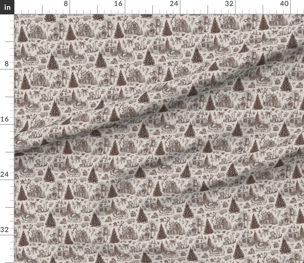 Christmas Cats Toile Chocolate Brown Home Styling Collection Decor Collection brown toile fabric