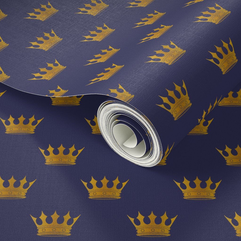 Mini Gold Crowns on Royal Blue Design Collection Interior Collection blue and gold crowns wallpaper