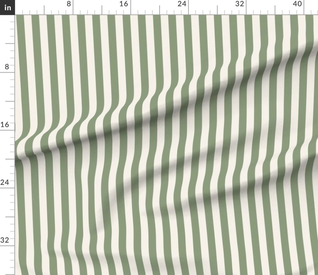 Classic Ivory and Sage Green One Inch Broad Stripe Pattern Fabric design