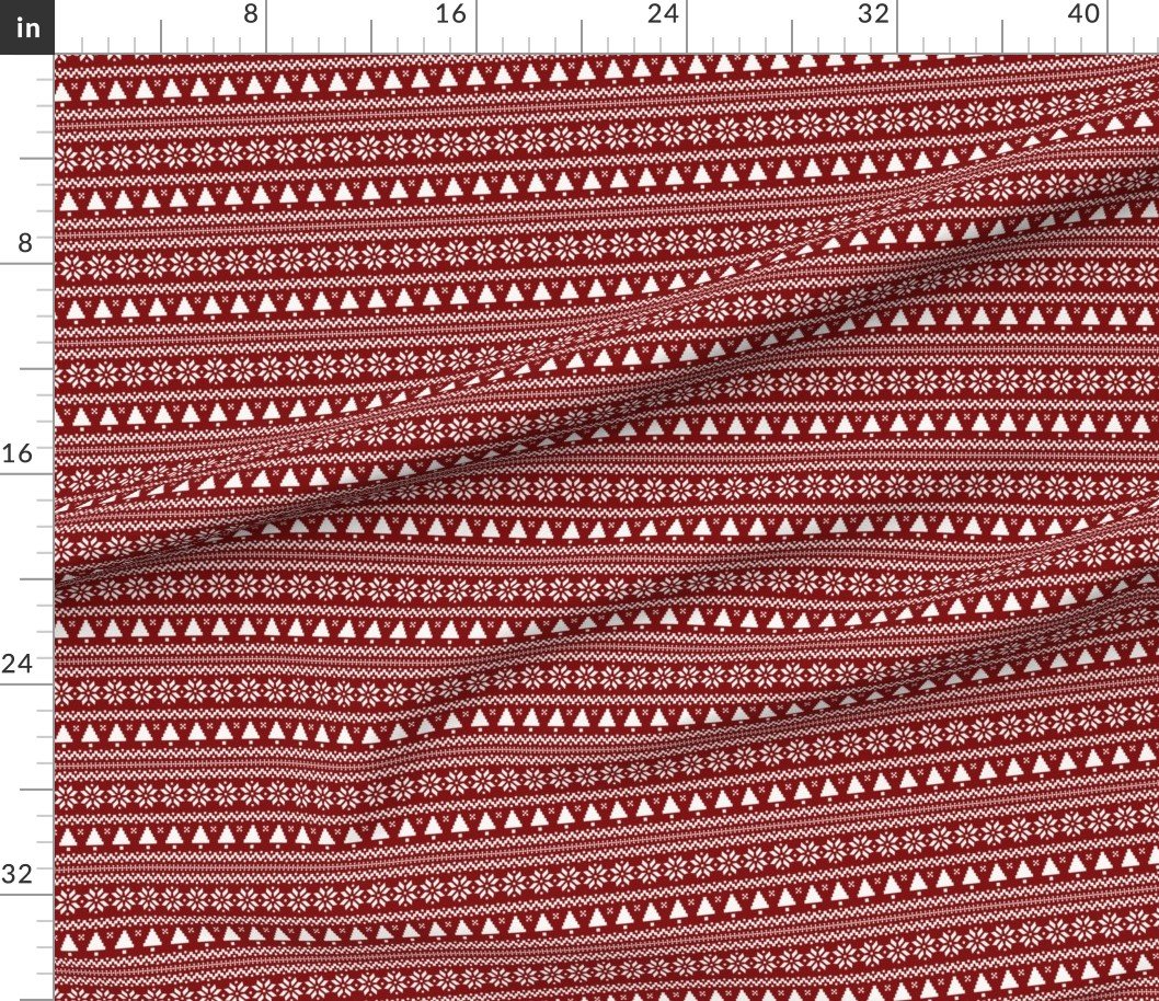 Dark Christmas Candy Apple Red Nordic Trees Stripe in White Home Styling Collection Design Collection christmas trees fabric