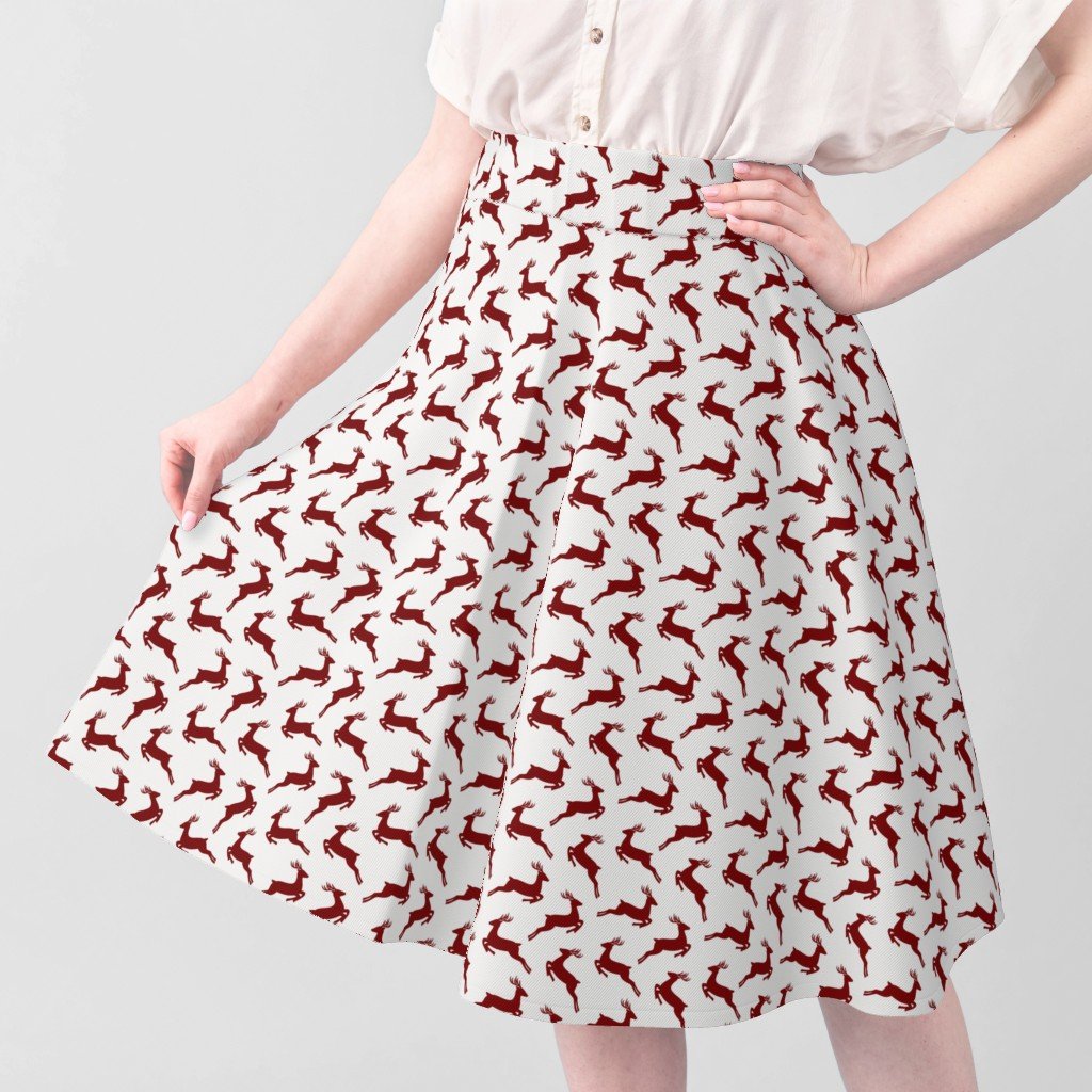 Large Dark Christmas Candy Apple Red Leaping Reindeer on White Interior Collection Decor Collection leaping deer fabric