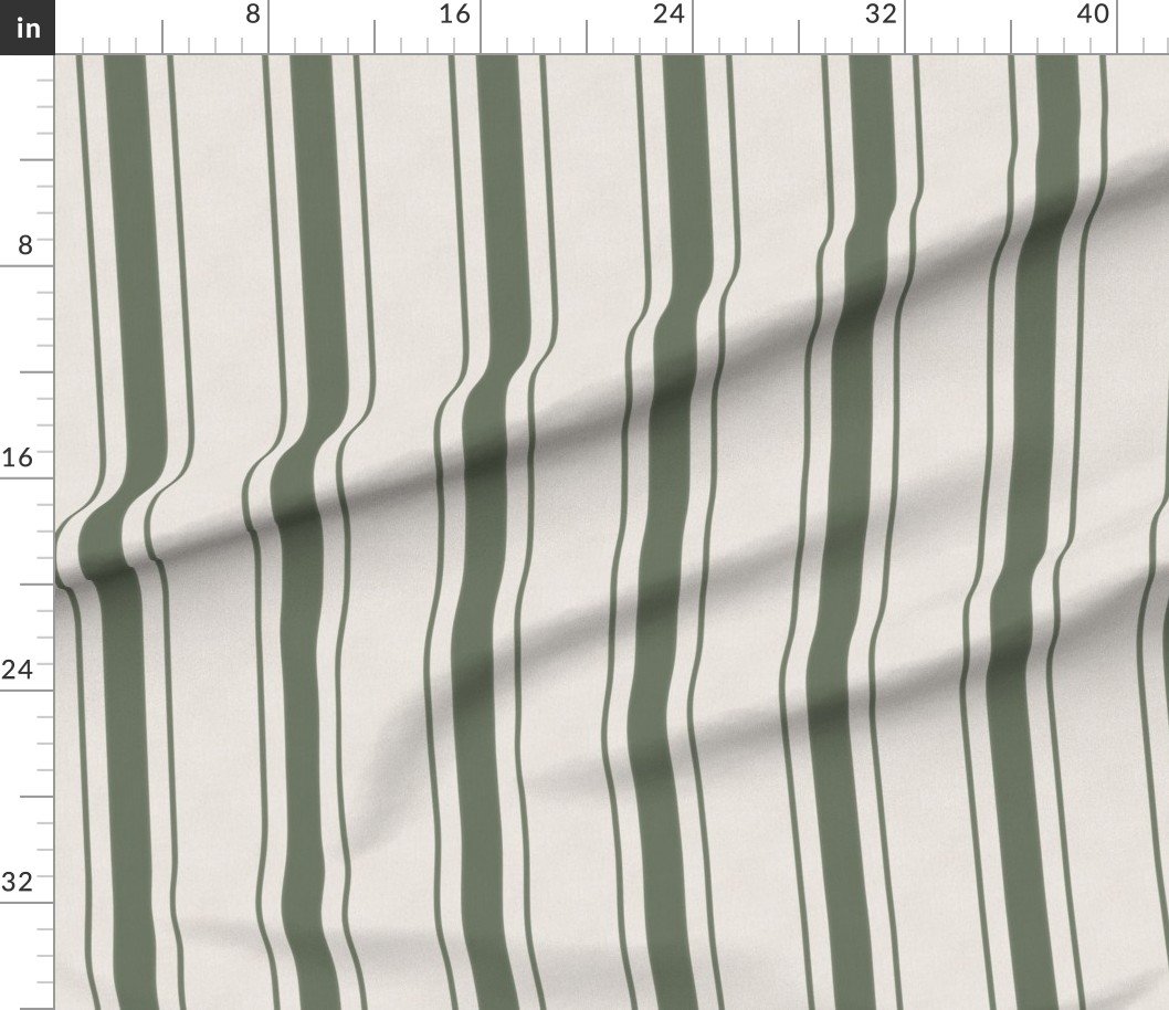 Leaf Green Antique Vintage Mattress Ticking Stripe on Cream Decor Collection Home Decor Collection antique stripe fabric