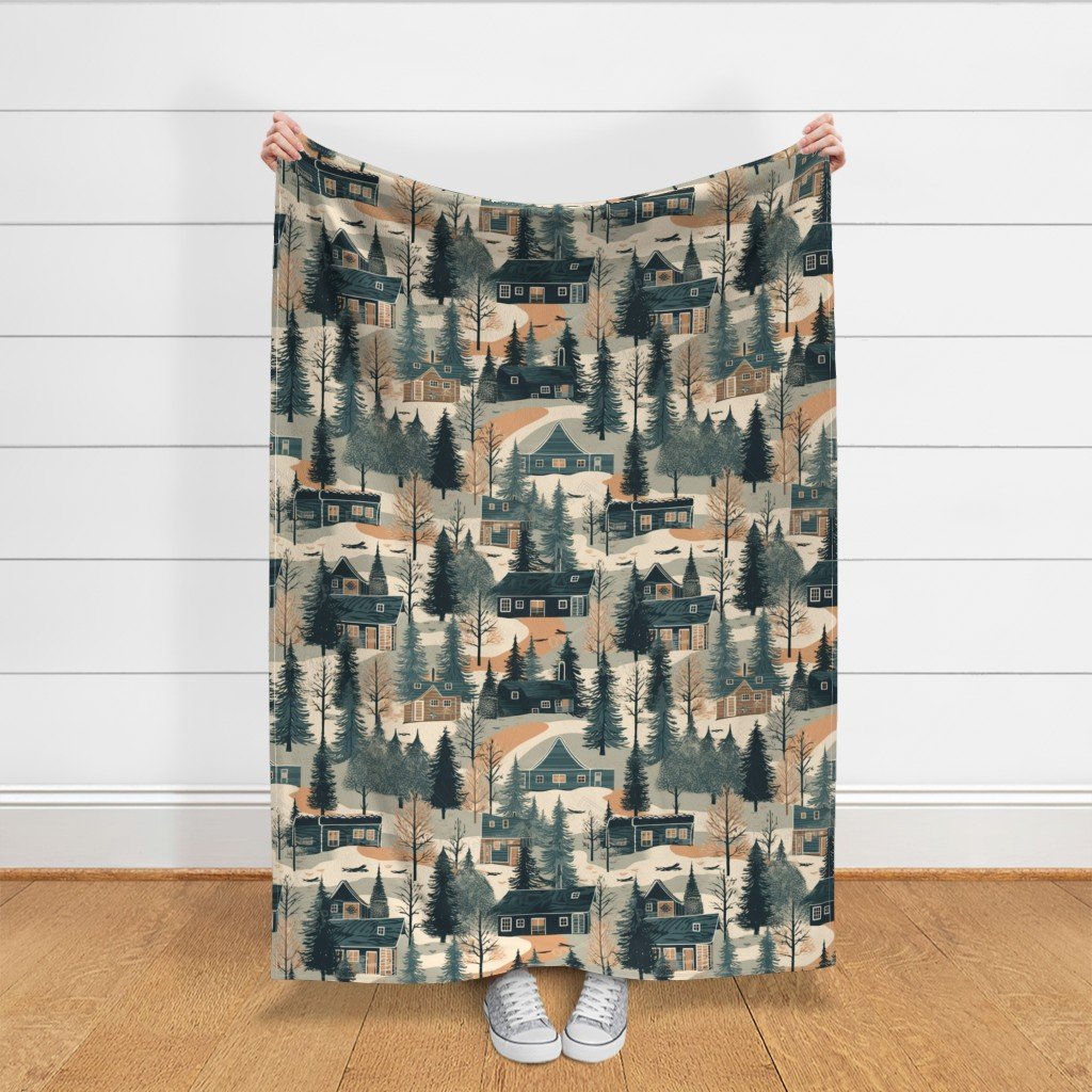 Montana Winter Cabins Montana with Evergreens Home Decor Collection Decor Collection montana trees fabric