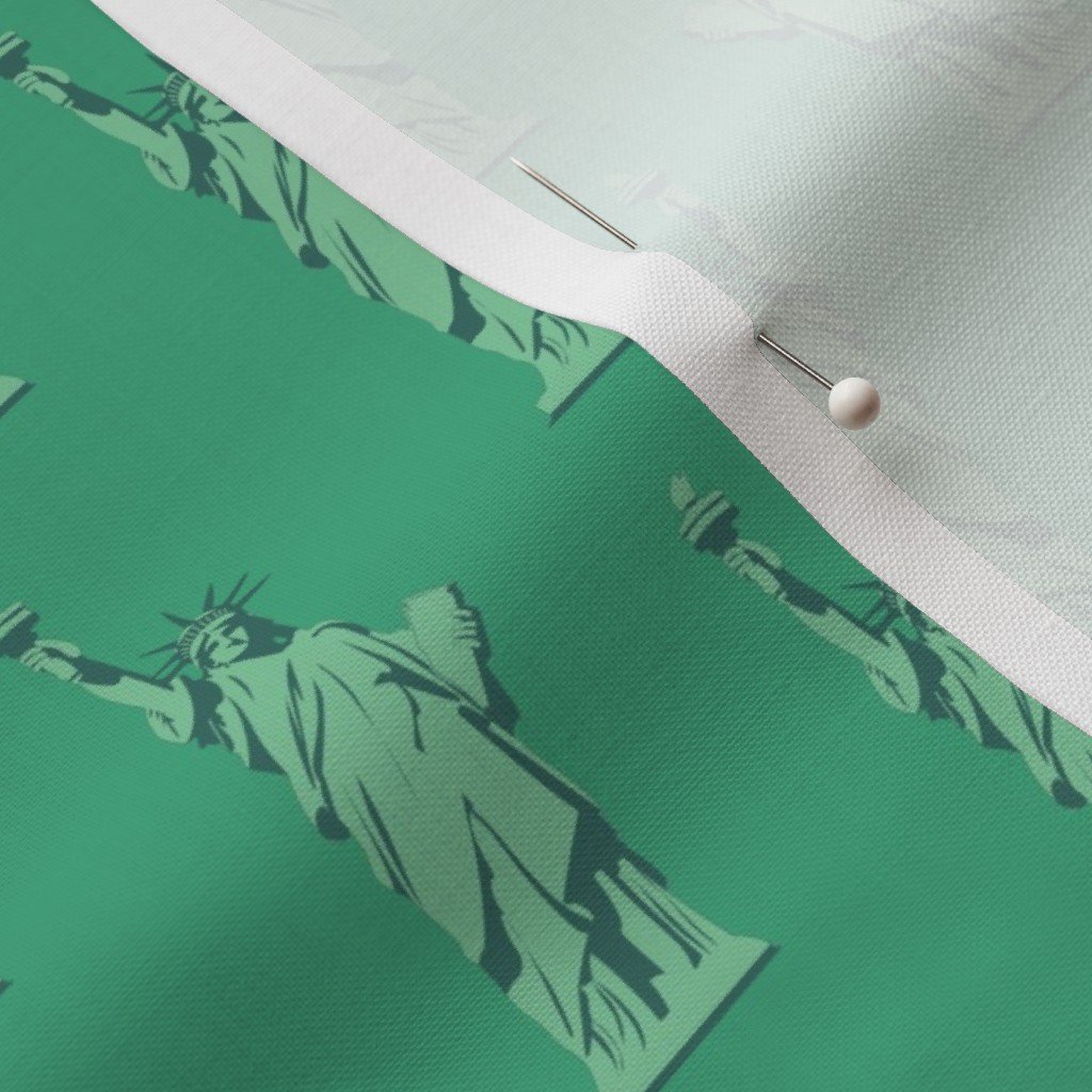 Mini Lady Liberty Statues Repeat in Beguiling Green Decor Collection Home Styling Collection green color fabric