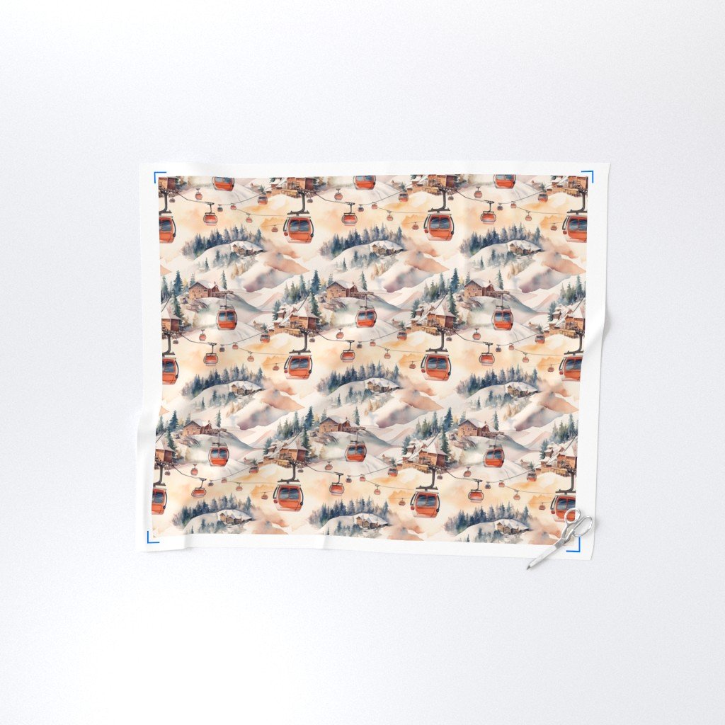 Vintage Ski Slope Cabins in Soft Pastels Design Collection Interior Collection ski print fabric