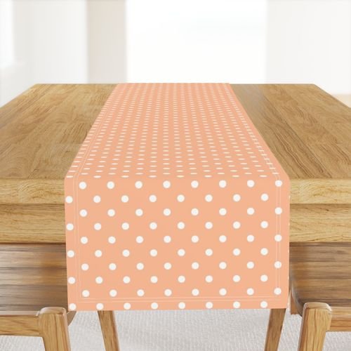 One Inch Polka Dot Spots in Peach Fuzz Color of the Year 2024 and White Home Decor Collection Home Decor Collection one inch spots table runner design
