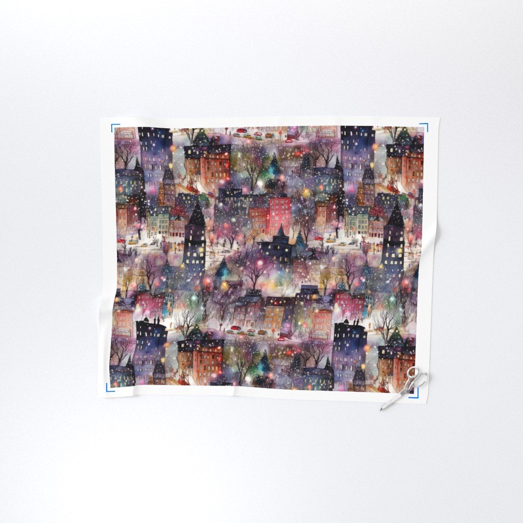 Large New York City Christmas Street Watercolor Home Styling Collection Home Styling Collection christmas lights fabric