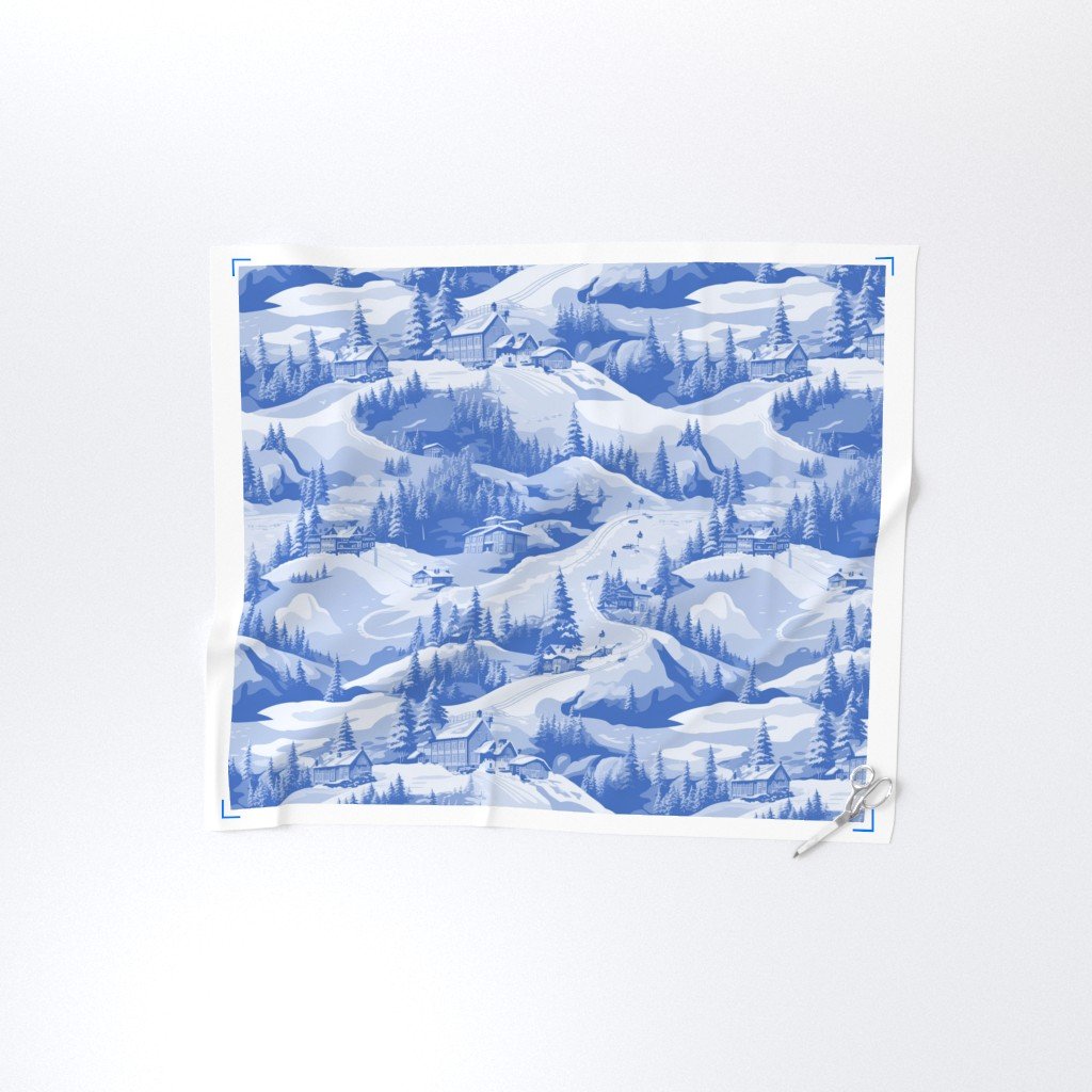 Small Montana Winter Cabins Montana with Evergreens in Mid China Blue Interior Collection Decor Collection blue glaze fabric