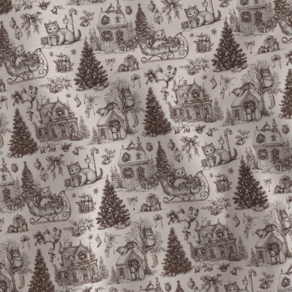 Christmas Cats Toile Chocolate Brown Home Styling Collection Decor Collection cat pattern fabric