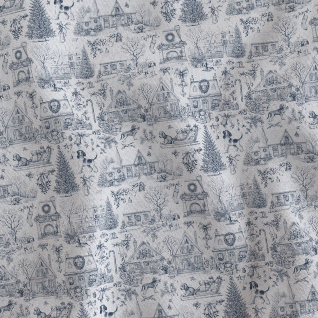 Christmas Dogs Toile Midnight Navy Home Decor Collection Decor Collection christmas toile fabric