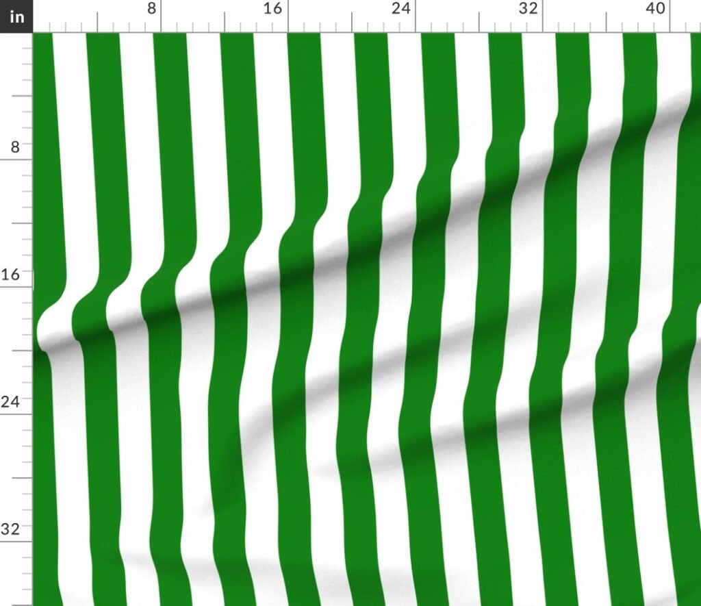 Classic Green and White 2 Inch Vertical Stripes Fabric design