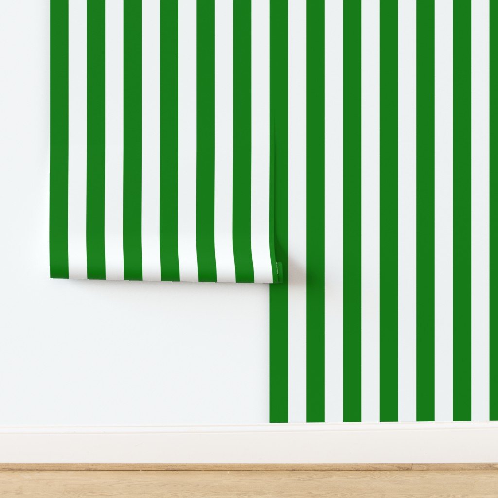 Classic Green and White 2 Inch Vertical Stripes Wallpaper design