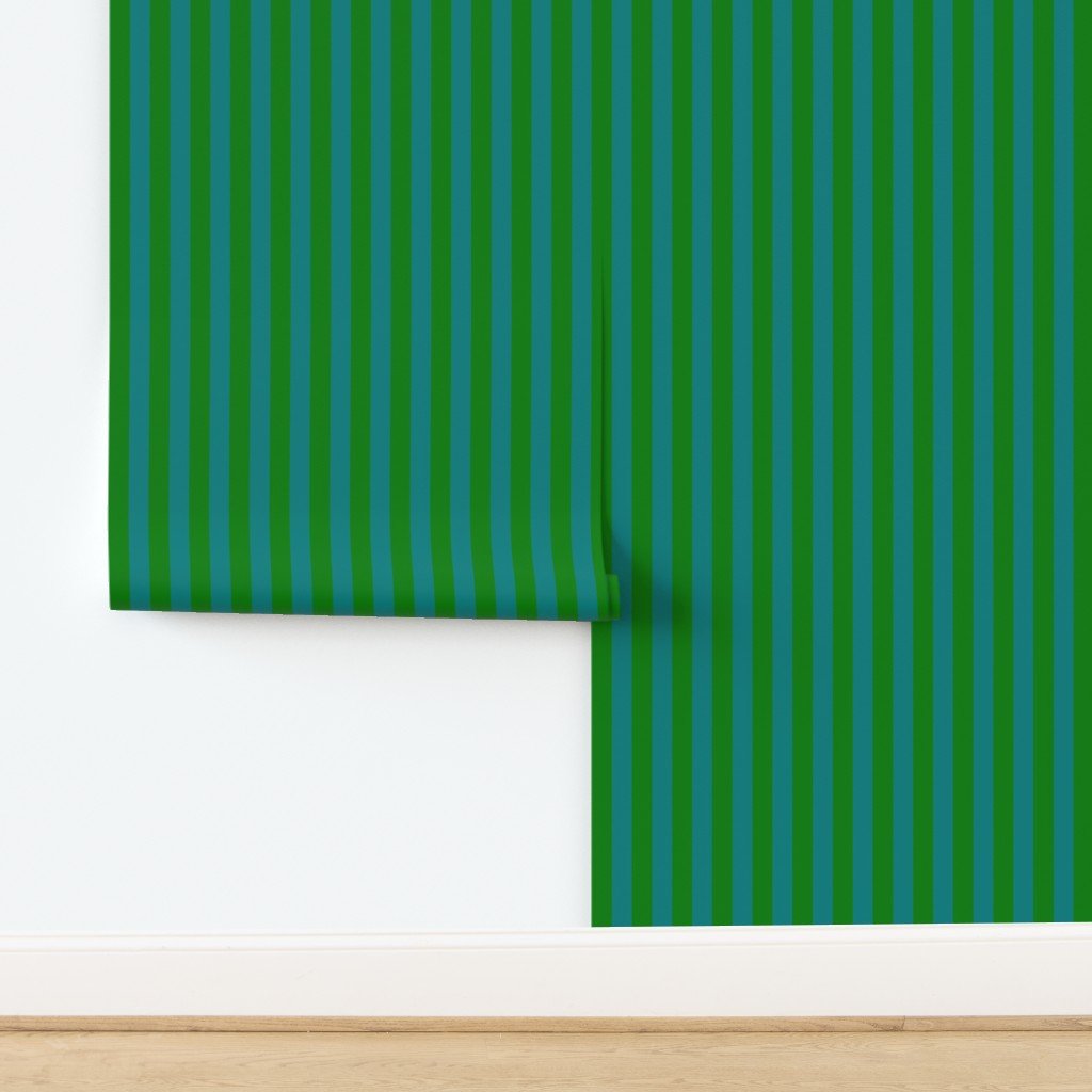 Classic Green and Teal 1 Inch Vertical Stripes Wallpaper design