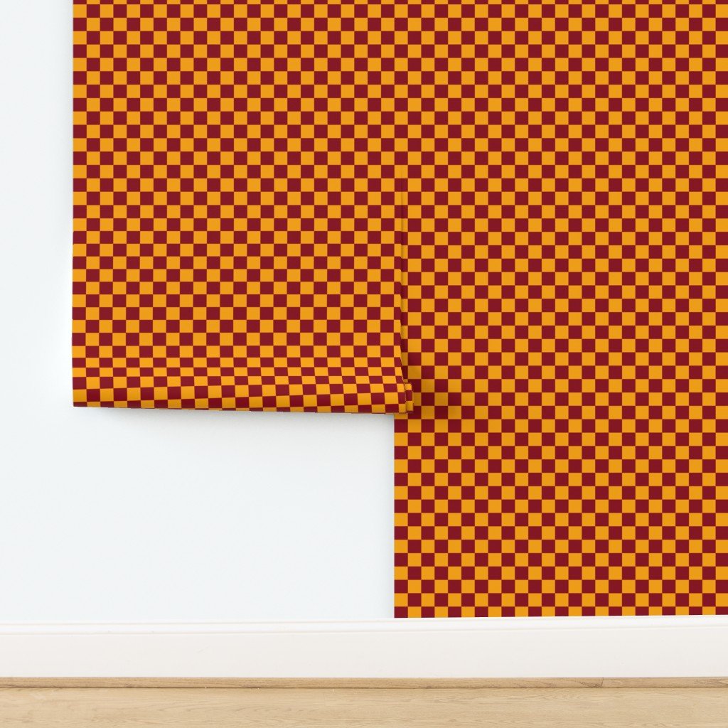 Classic Orange and Burgundy 1-inch Check Wallpaper design