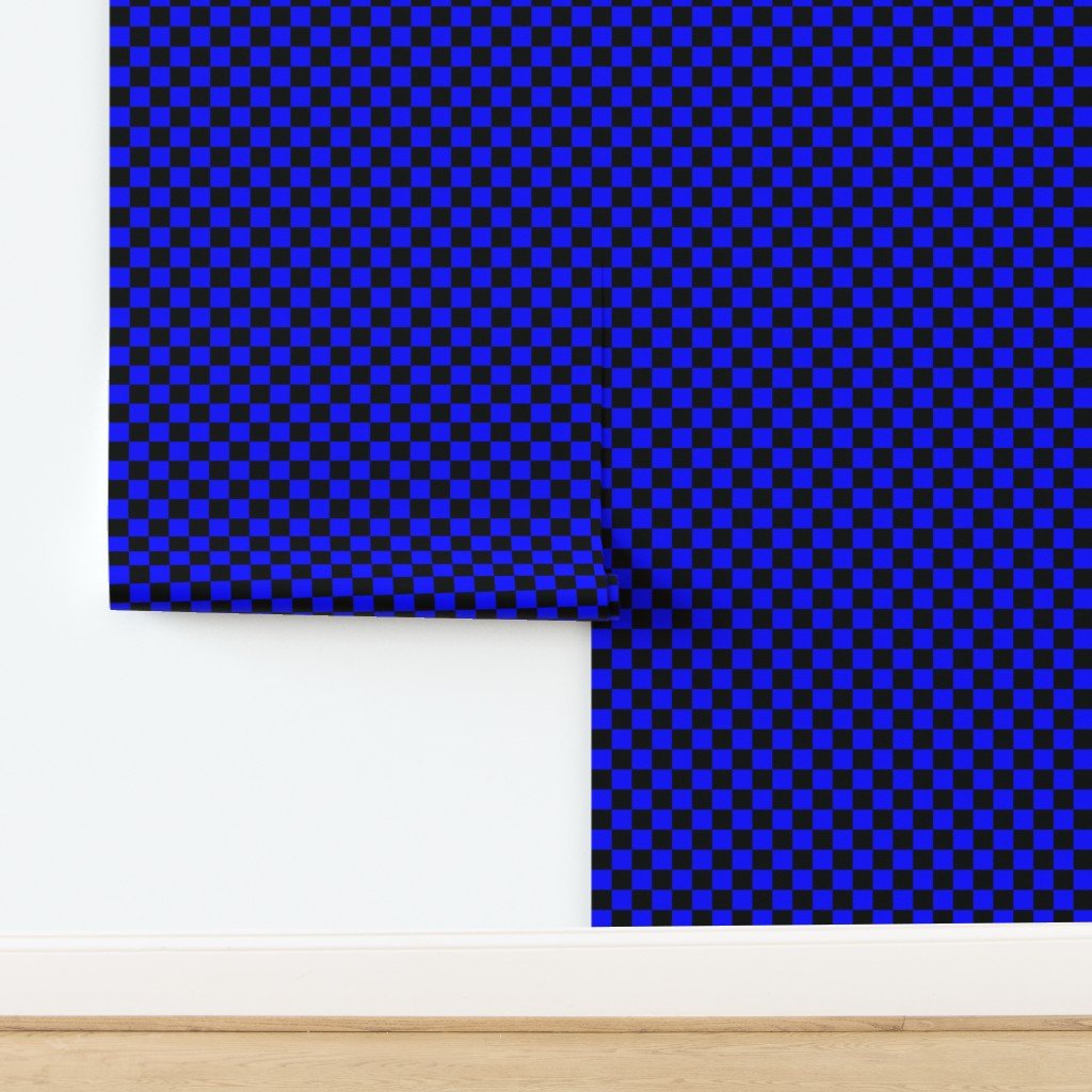 Black and Blue 1 Inch Check Wallpaper design