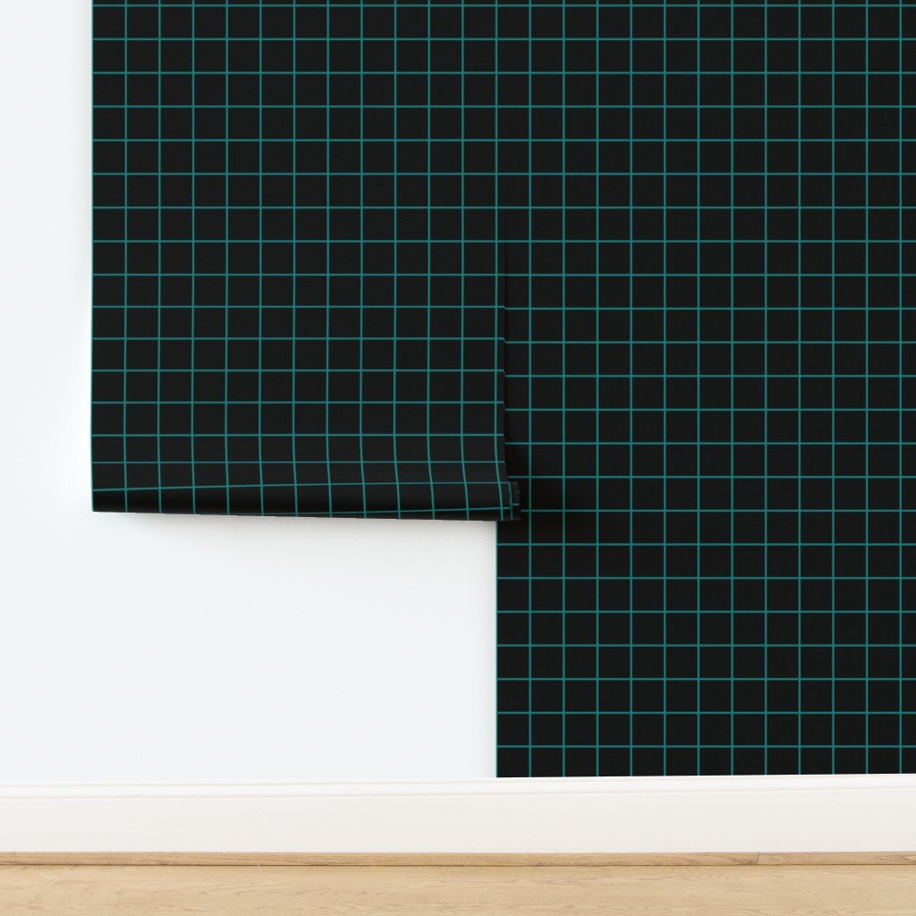 Teal and Black 2 Inch Grid Wallpaper design