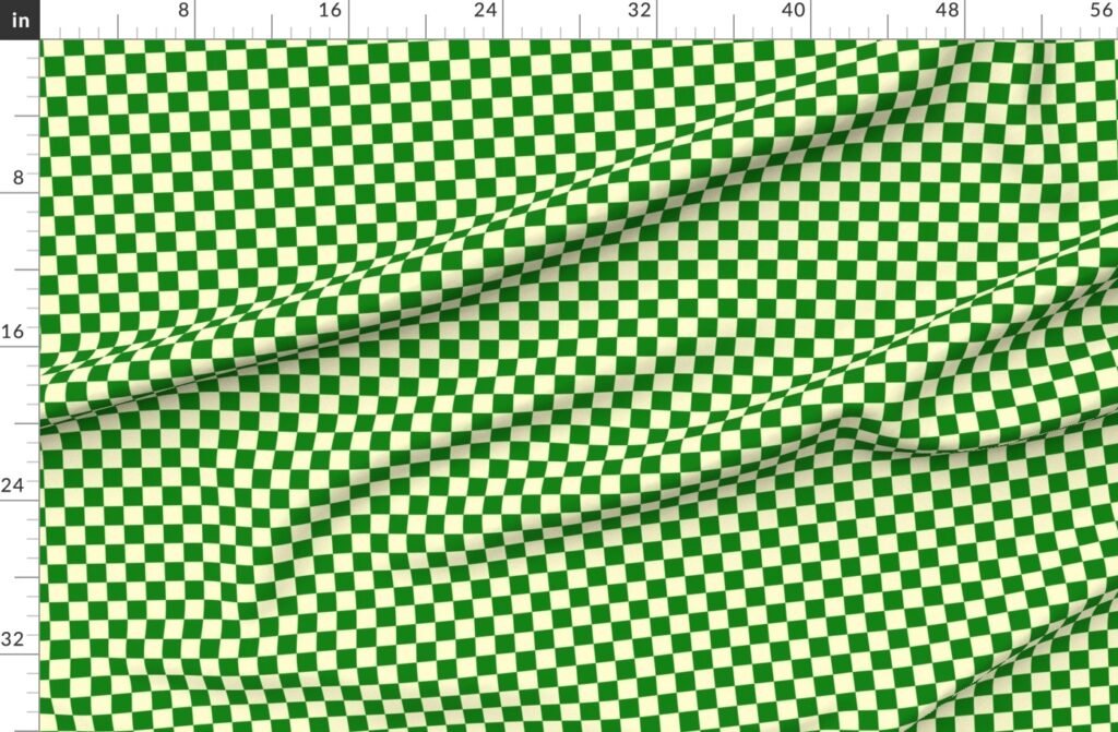 Green and Cream White 1 Inch Check Fabric design