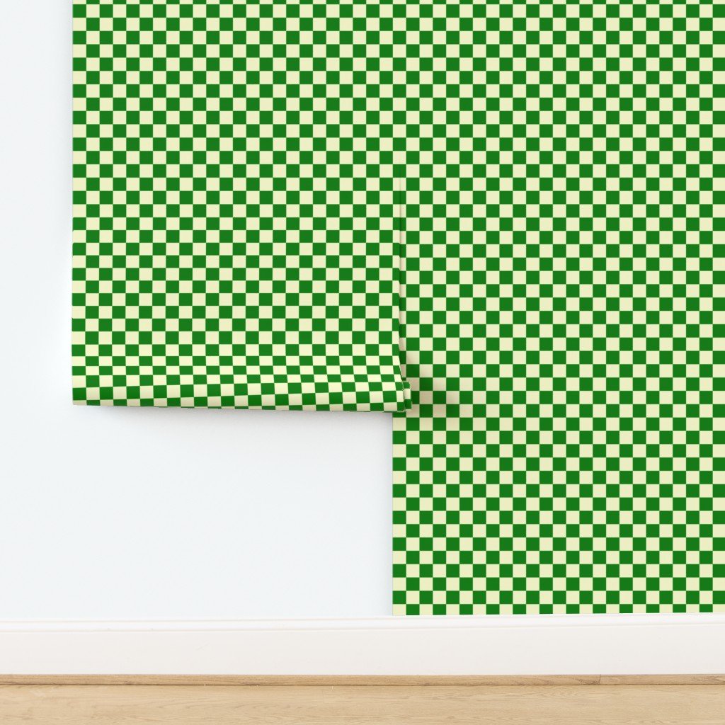 Green and Cream White 1 Inch Check Wallpaper design