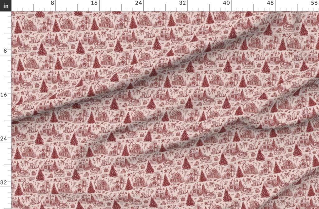 Christmas Cats Toile Christmas Red Fabric design