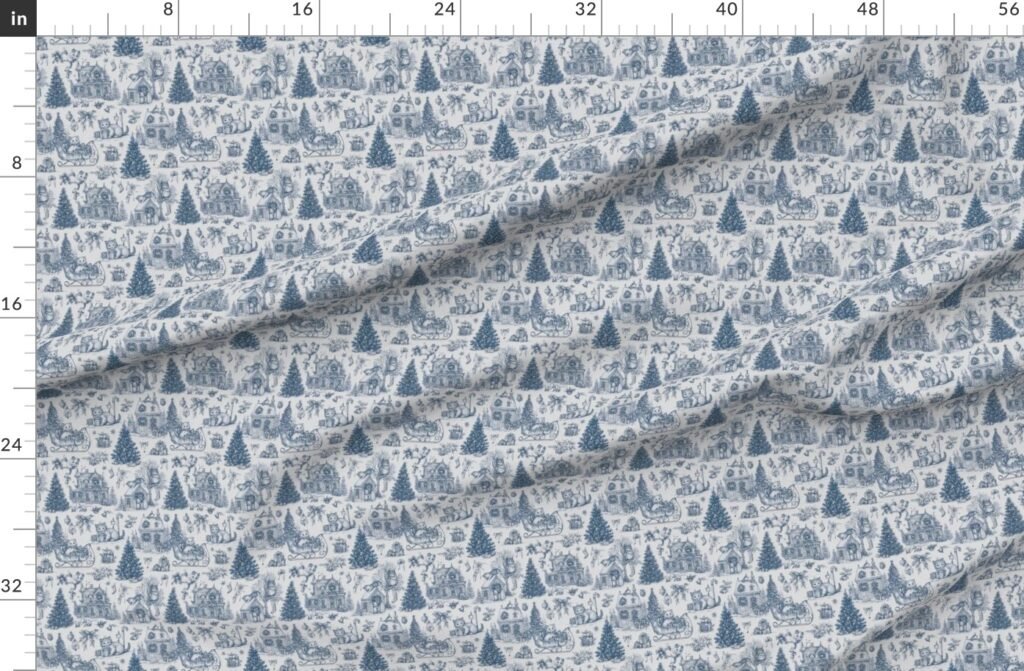 Christmas Cats Toile Blue Fabric design