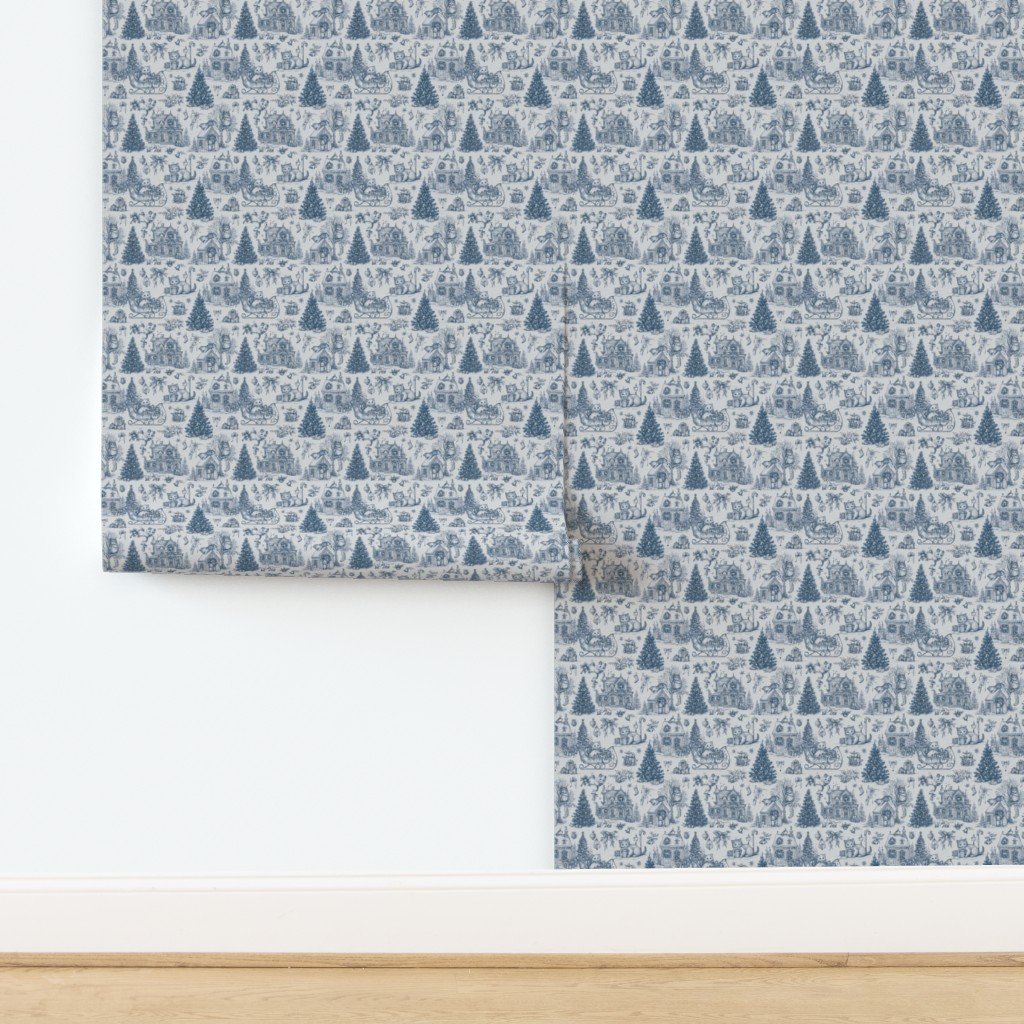 Christmas Cats Toile Blue Wallpaper design