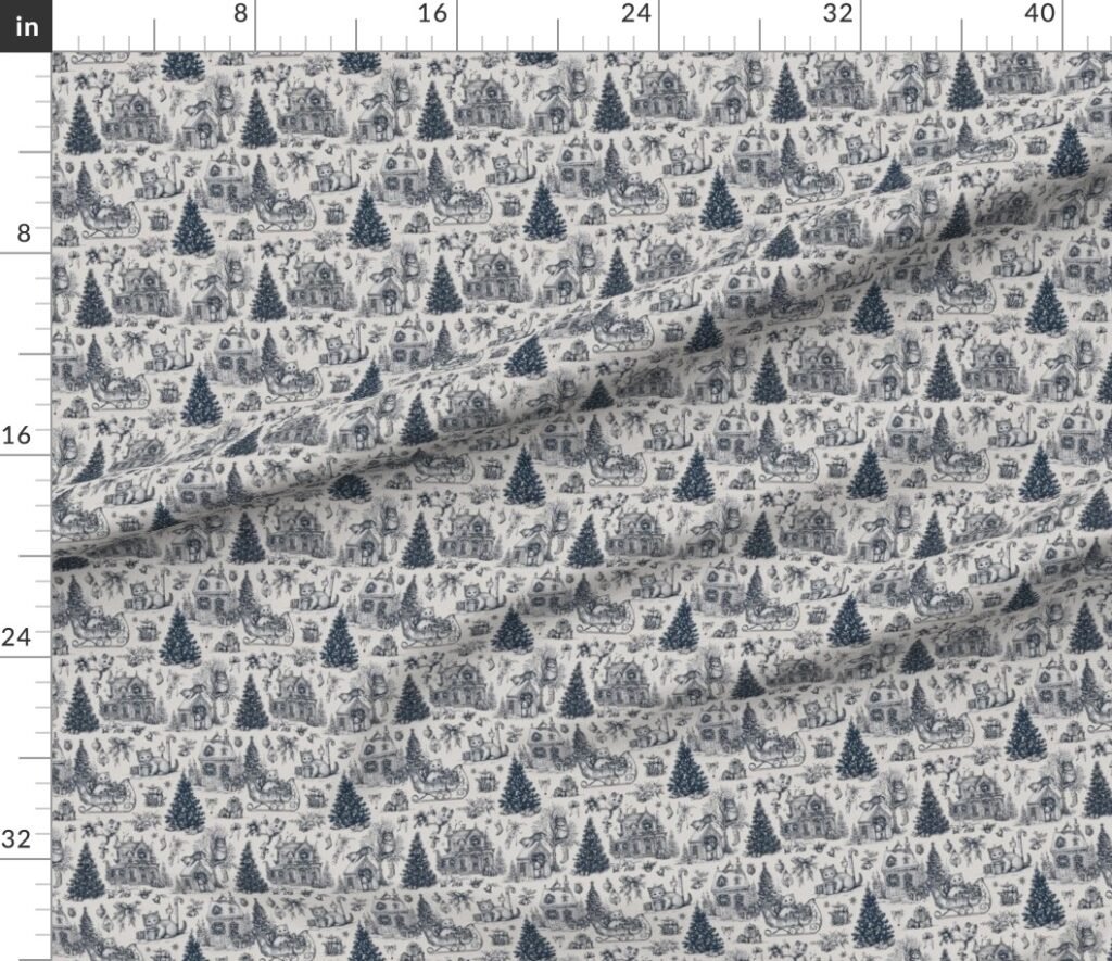 Christmas Cats Toile Midnight Navy Fabric design