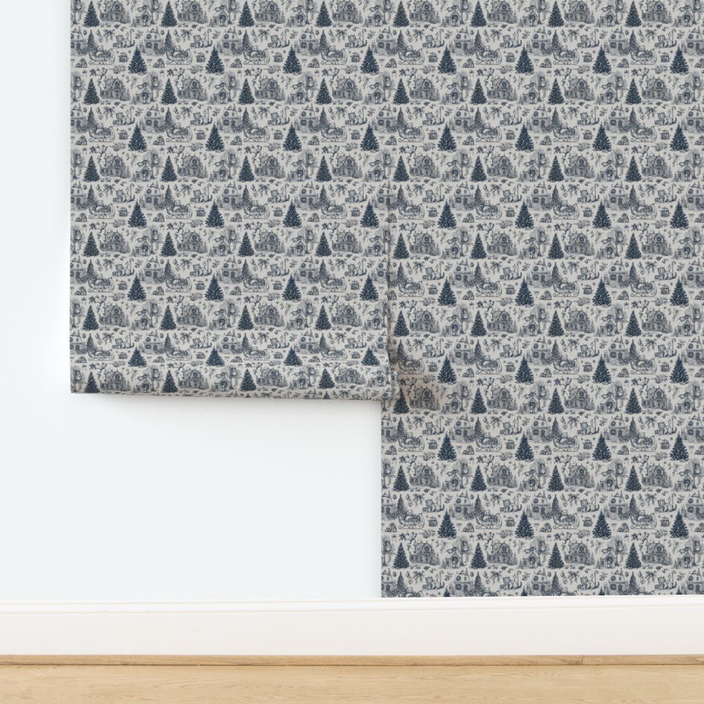 Christmas Cats Toile Midnight Navy Wallpaper design