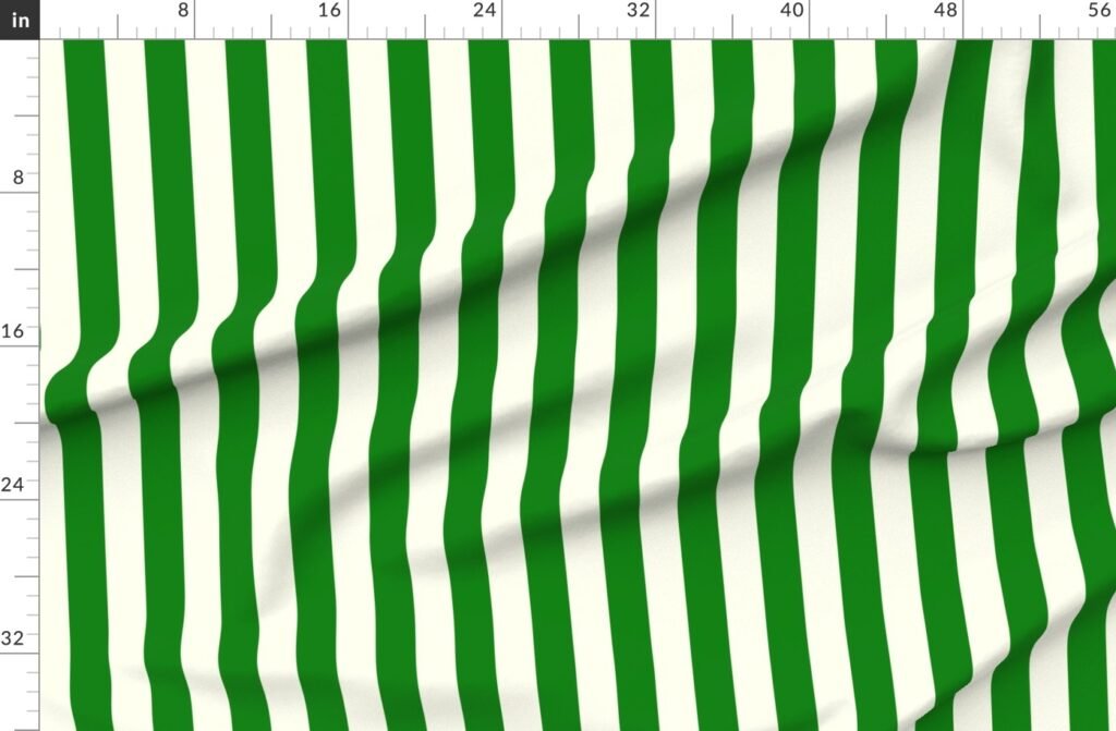 Ivory and Green 2 Inch Vertical Stripes Fabric design