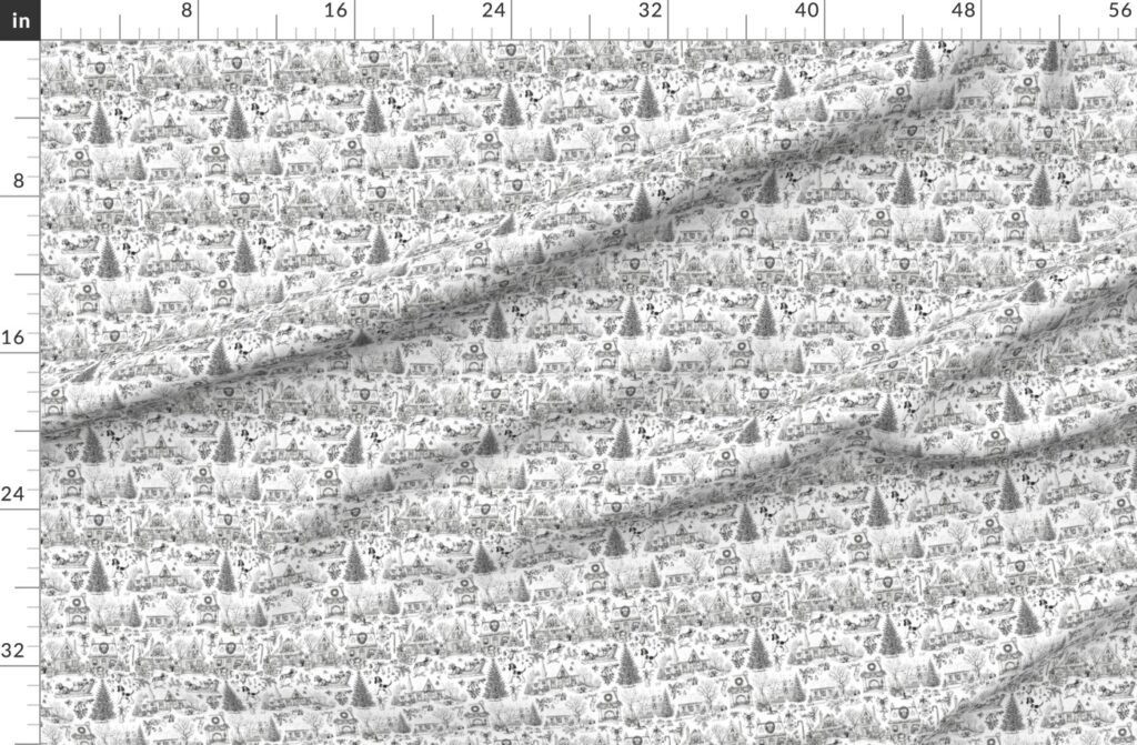 Christmas Dogs Toile Black and White Fabric design