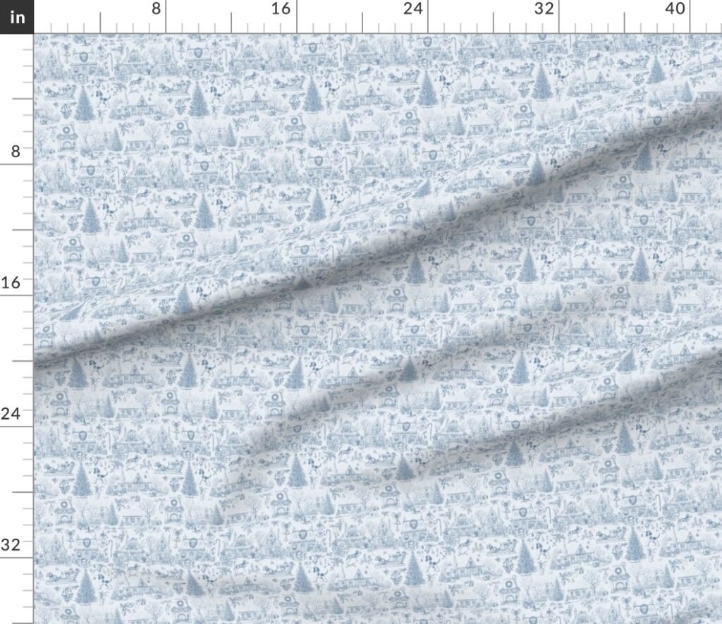 Christmas Dogs Toile Blue Fabric design